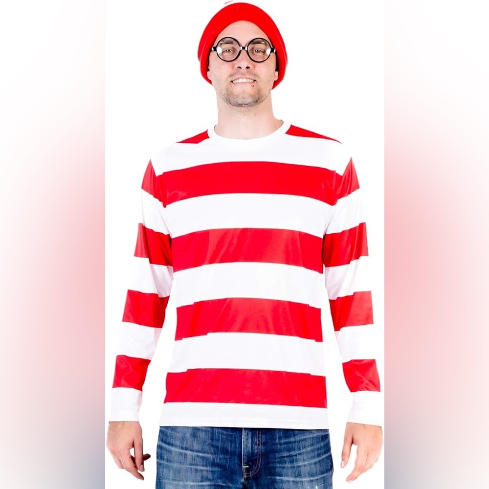 Where's Waldo Shirt Hat and Glasses Deluxe Halloween Costume Cosplay